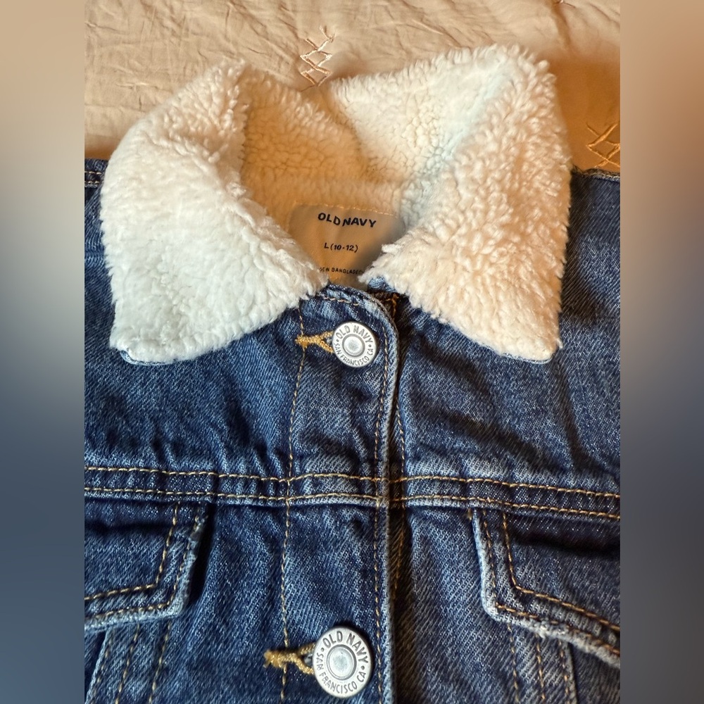 Old Navy Blue Jean Jacket Sherpa Lining Winter Coat size L (10/12) big girls - Picture 10 of 10
